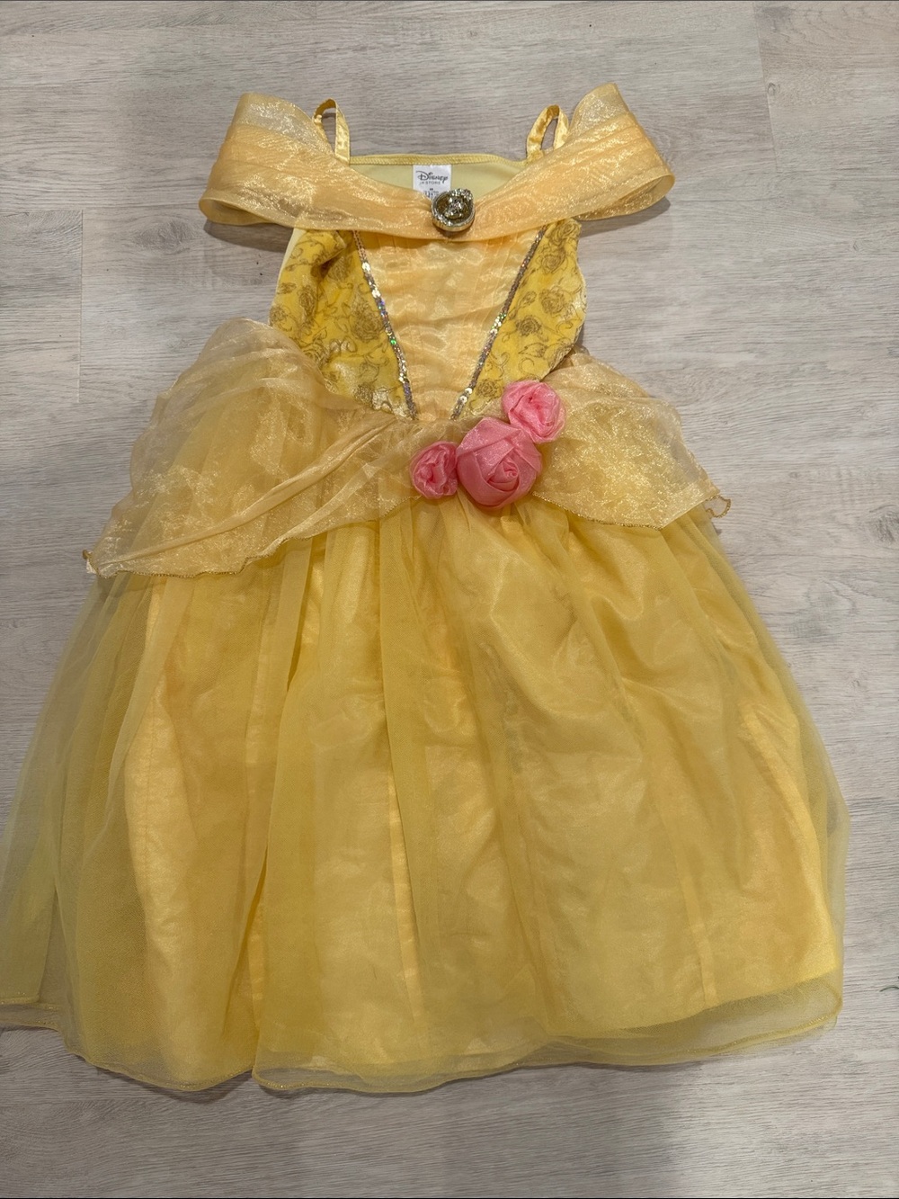 Disney Yellow Belle-Inspired Princess Dress with Pink Rose Accents